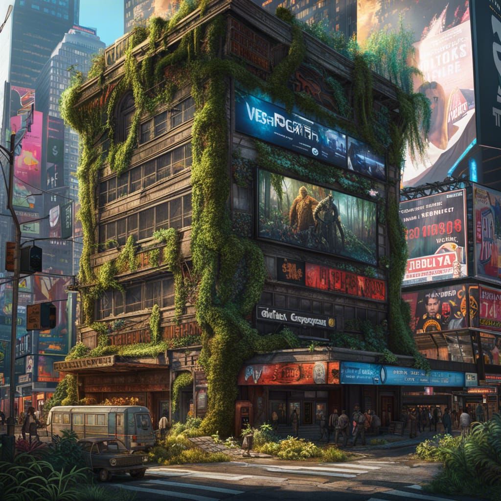 Post-Apocalyptic Times Square in Hyperrealistic Style