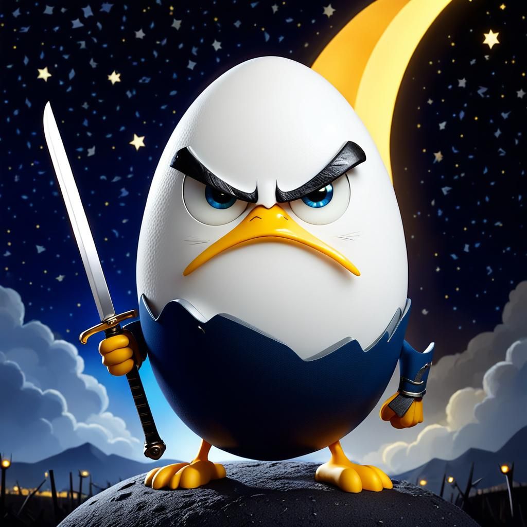 Angry Egg Warrior with Sword and Guitar