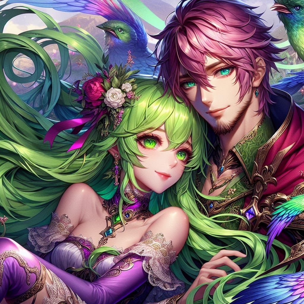 Anime Couple in Fantasy Landscape Concept Art