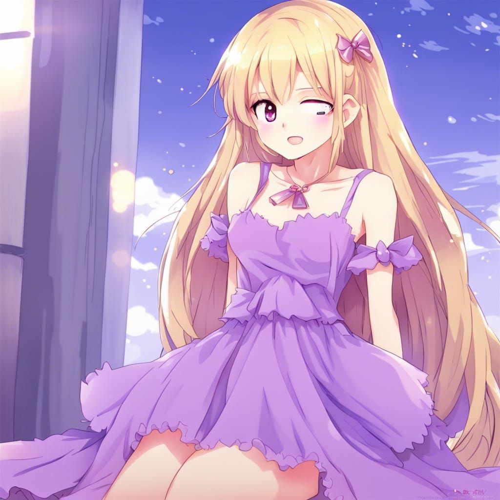 Cute Anime Girl in Purple Dress