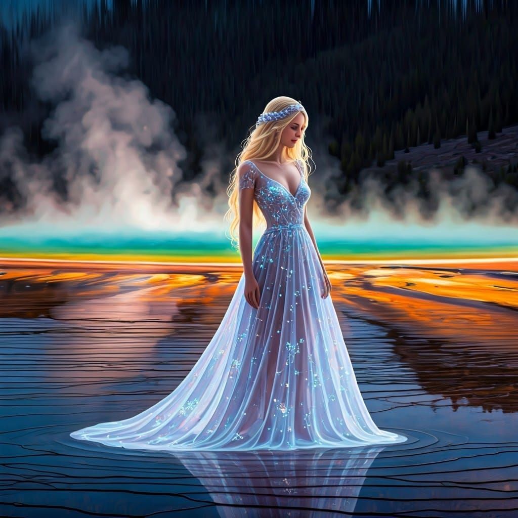 Woman in Gown at Yellowstone-Inspired Thermal Pond