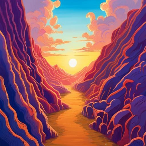 Studio Ghibli Desert Sunset with Gouache Swirls