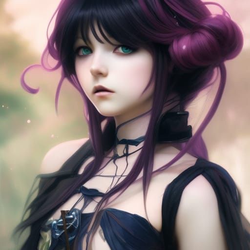 Gothic Magical Girl Portrait in Hyperdetailed Style