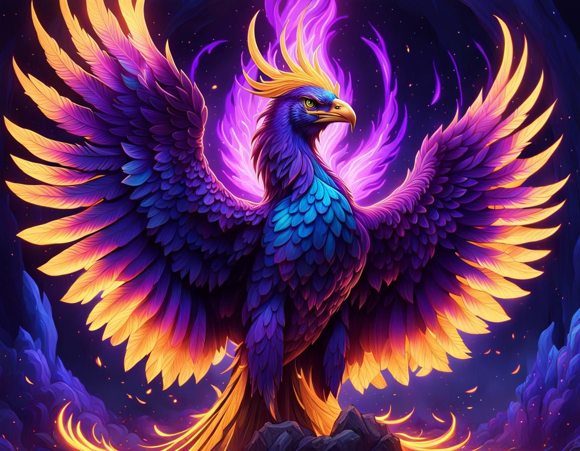 Majestic Phoenix Rising from Ashes in Dark Fantasy Art