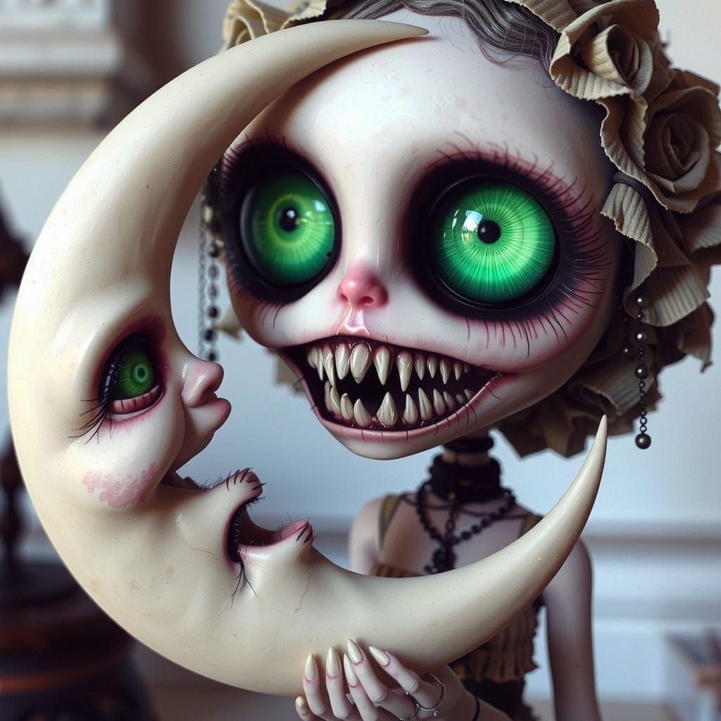 The creepy doll with bright green eyes is unique, carefully designed with attention to detail and an eye for the special...