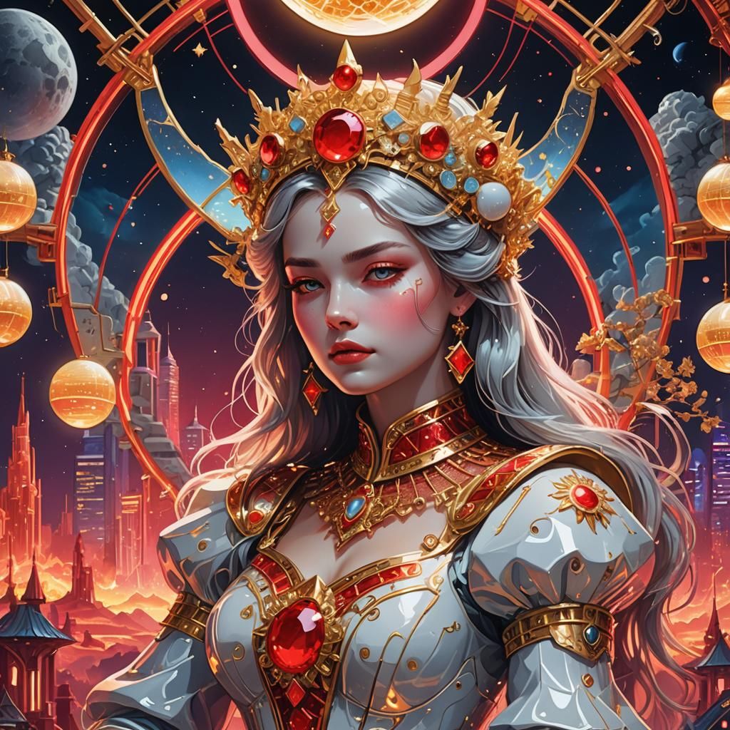 Porcelain Princess in Synthwave Neon Retro Castle