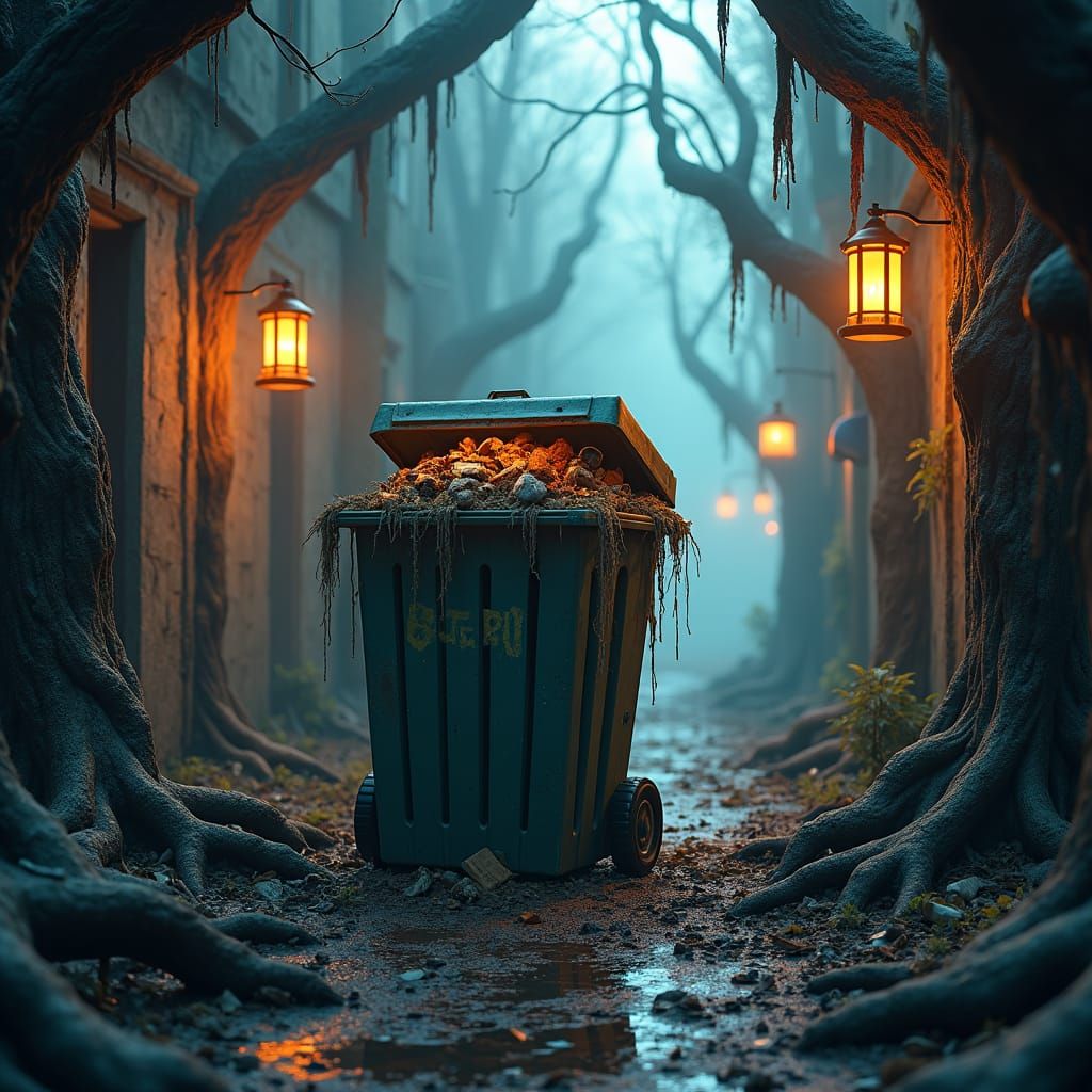 Mystical Trash Can in Fantasy Alleyway
