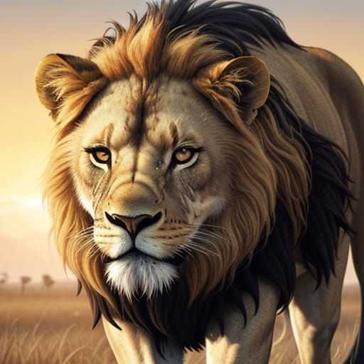 Majestic Lion on African Savanna at Golden Hour