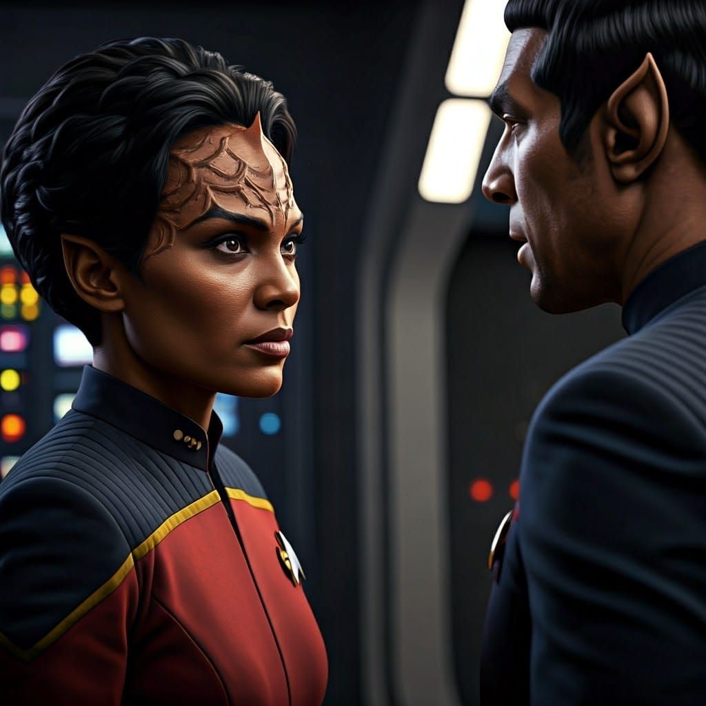 B'Elanna Torres and Tuvok in Starfleet Uniforms