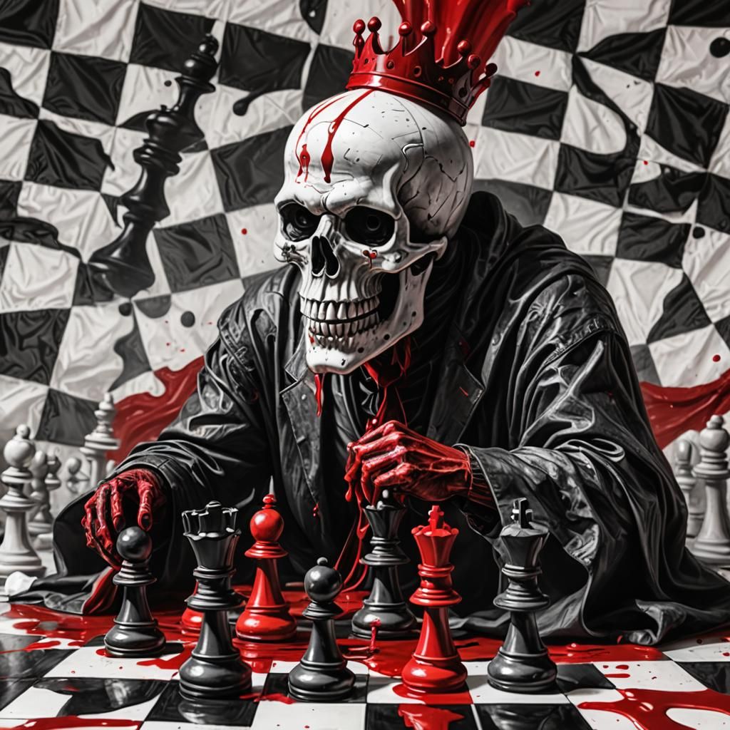 Demonic Skull Chess Pawn in Charcoal Drawing Style