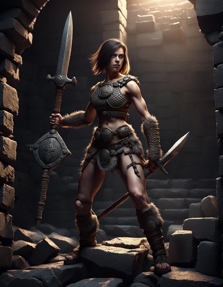 Barbarian Warrior in Stone Dungeon