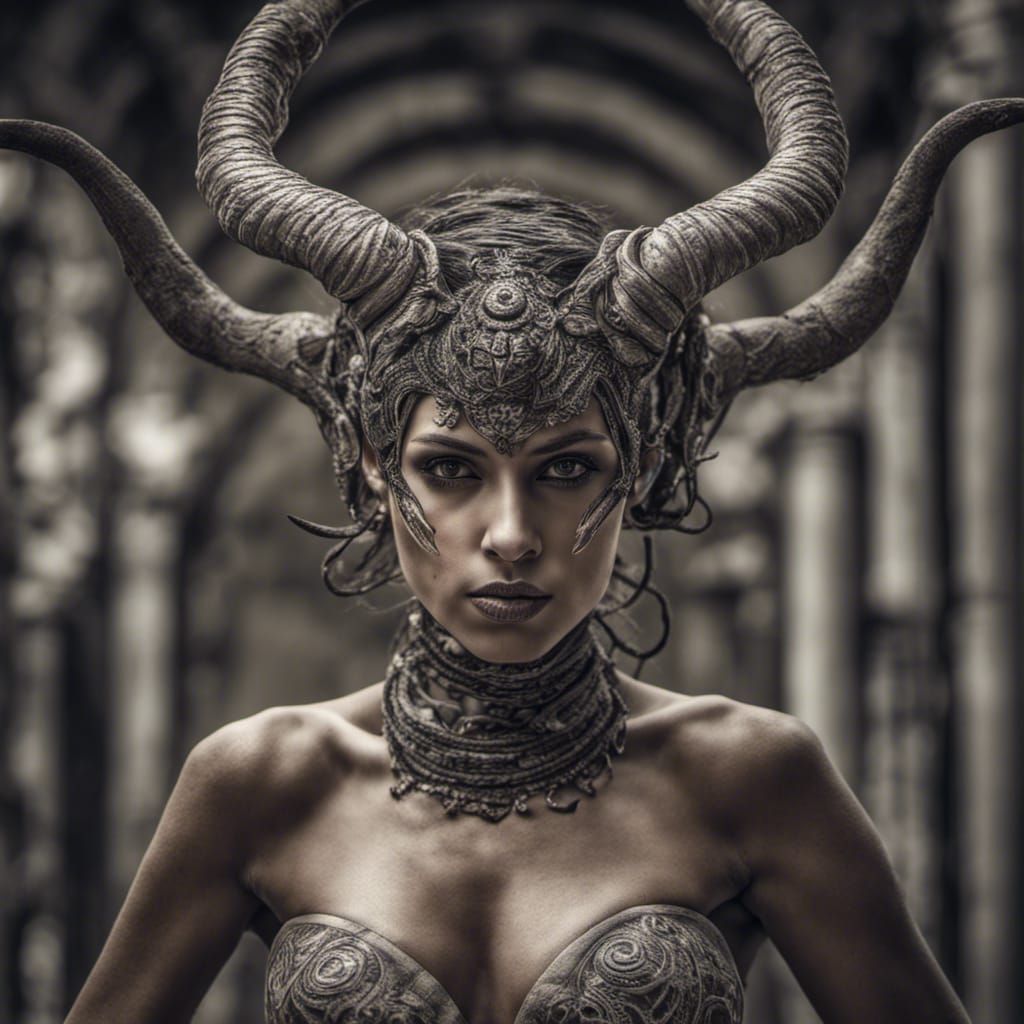 Captivating Horned Woman with Intense Stare