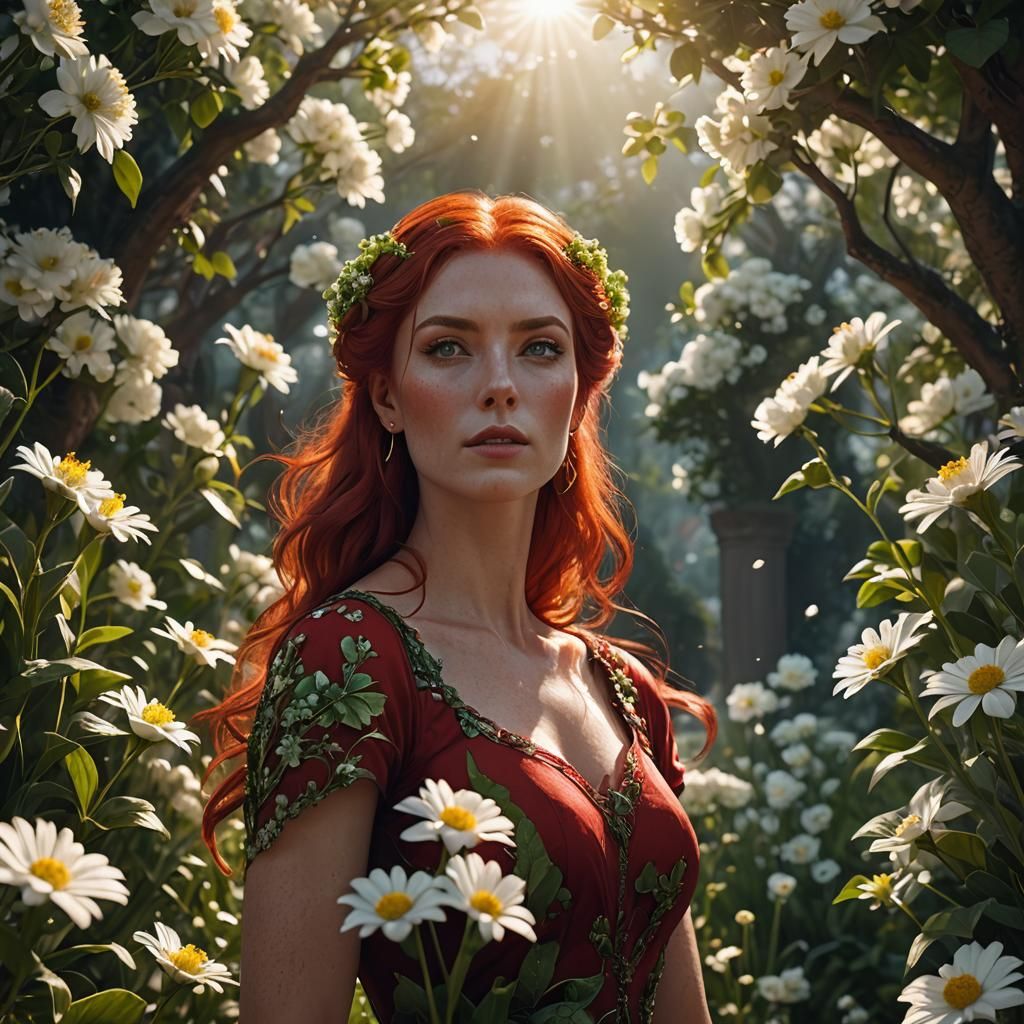 Woman with Red Hair in Sunlight: Fantasy Concept Art
