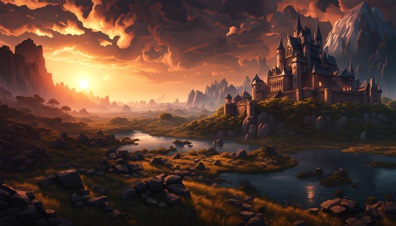 Magical Landscape at Sunset: A Digital Masterpiece