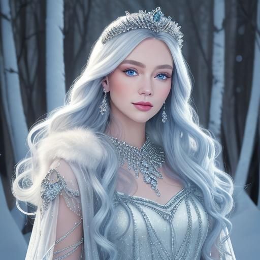 Snow Queen Portrait with Silver Hair, Professional Photograp...
