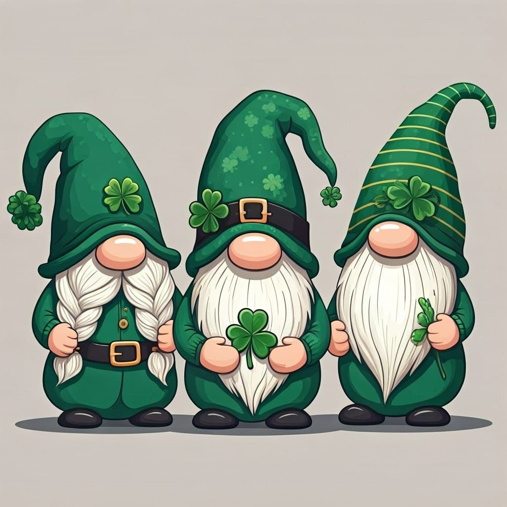 Gnomes Celebrate St. Patrick's Day in Vibrant Cartoon Style