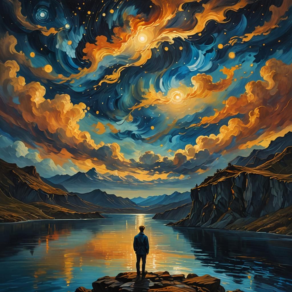 Starry Cliffside Oil Painting in Van Gogh Style