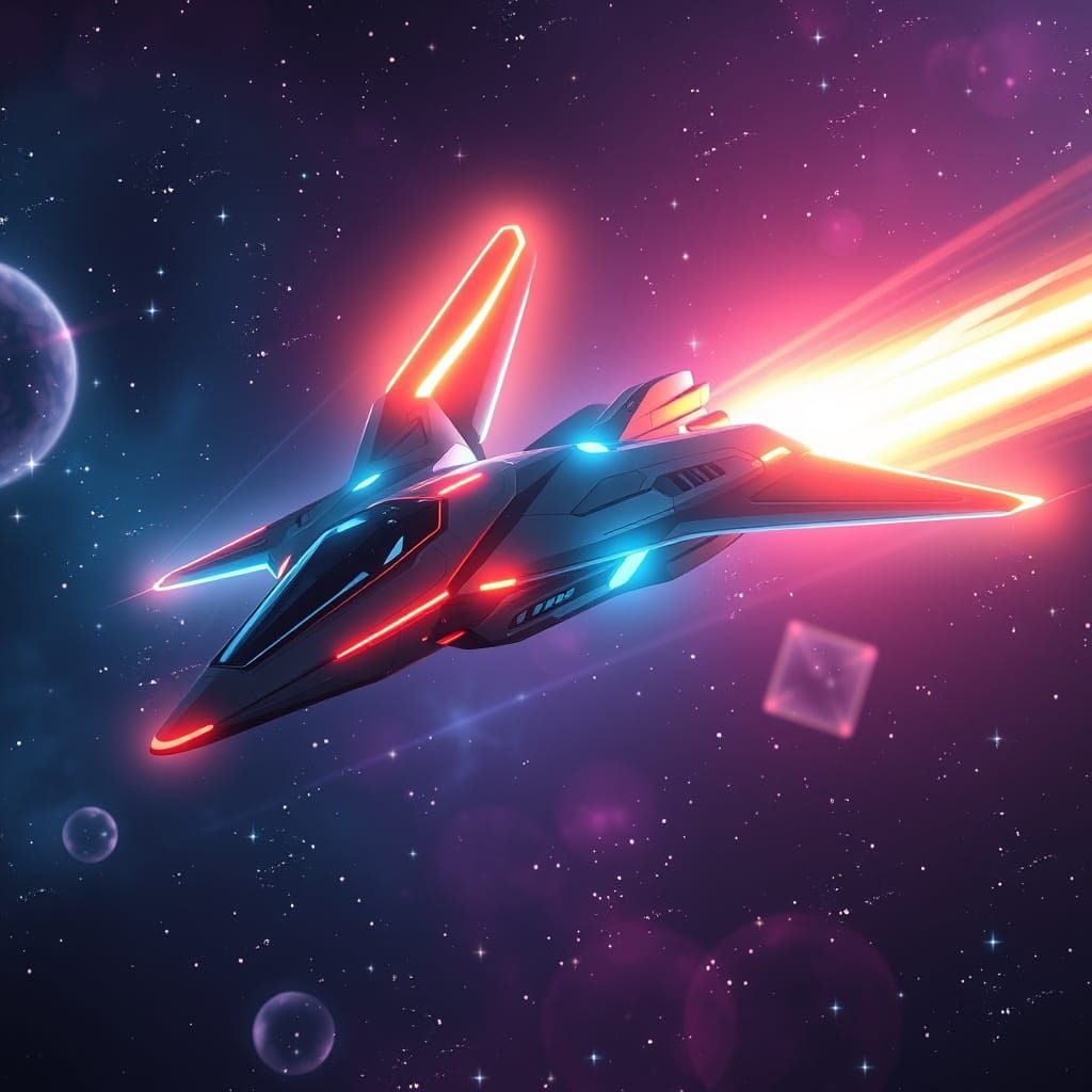 Futuristic Spaceship Flies Through Nebula in Hyperrealism