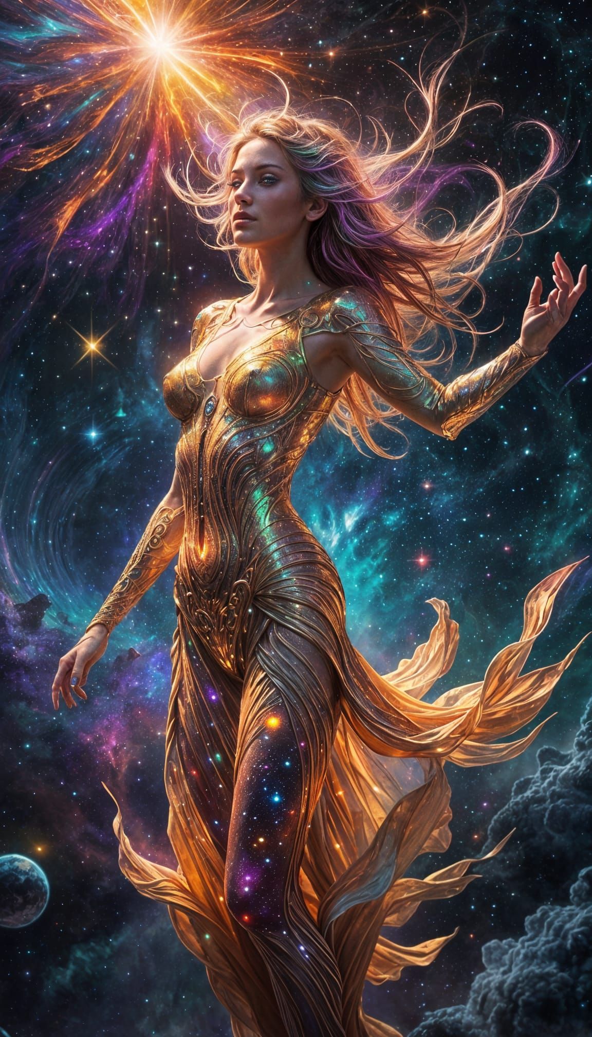 Mystical Cosmic Goddess Radiates Ethereal Beauty