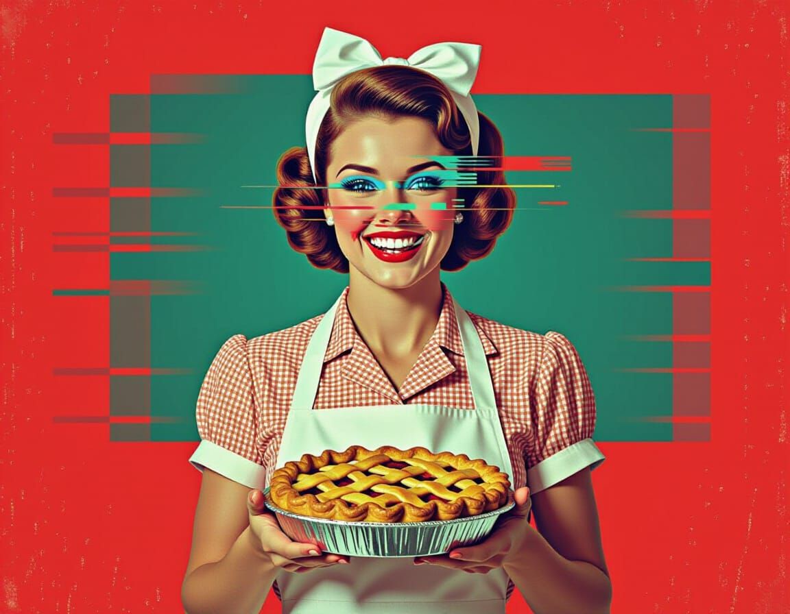 Glitched 60s Housewife Portrait in Glitchcore Style