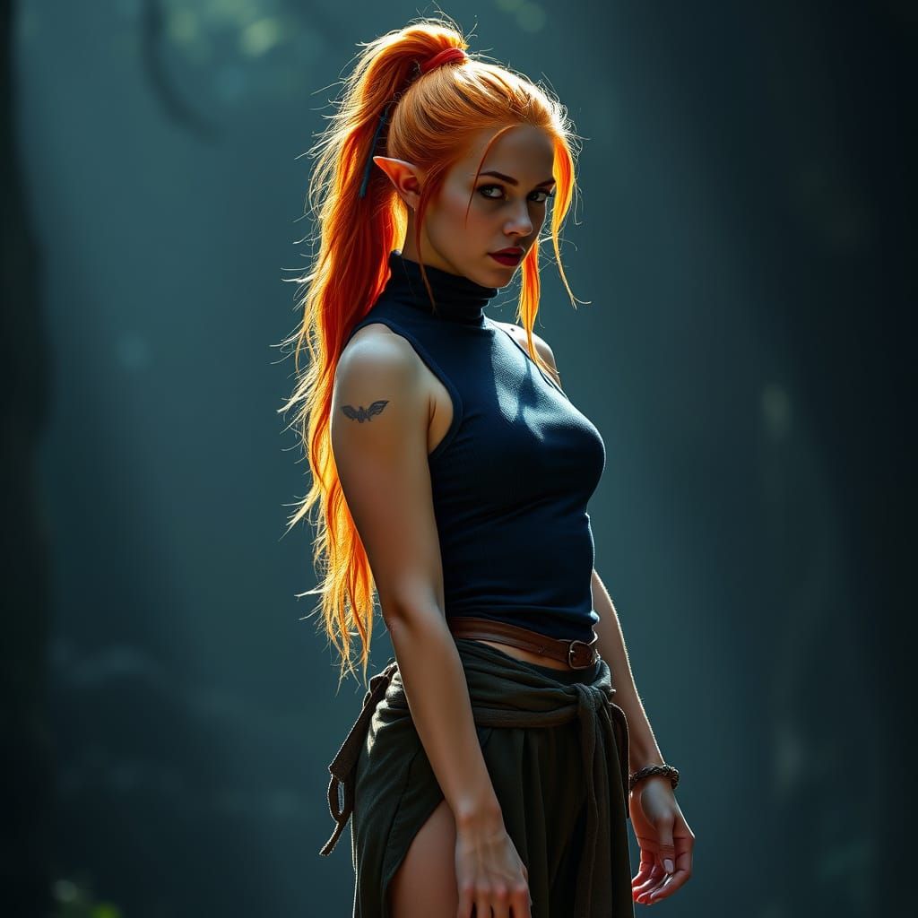 Ethereal Elf Druid in Hyper-Realistic Cyberpunk Style