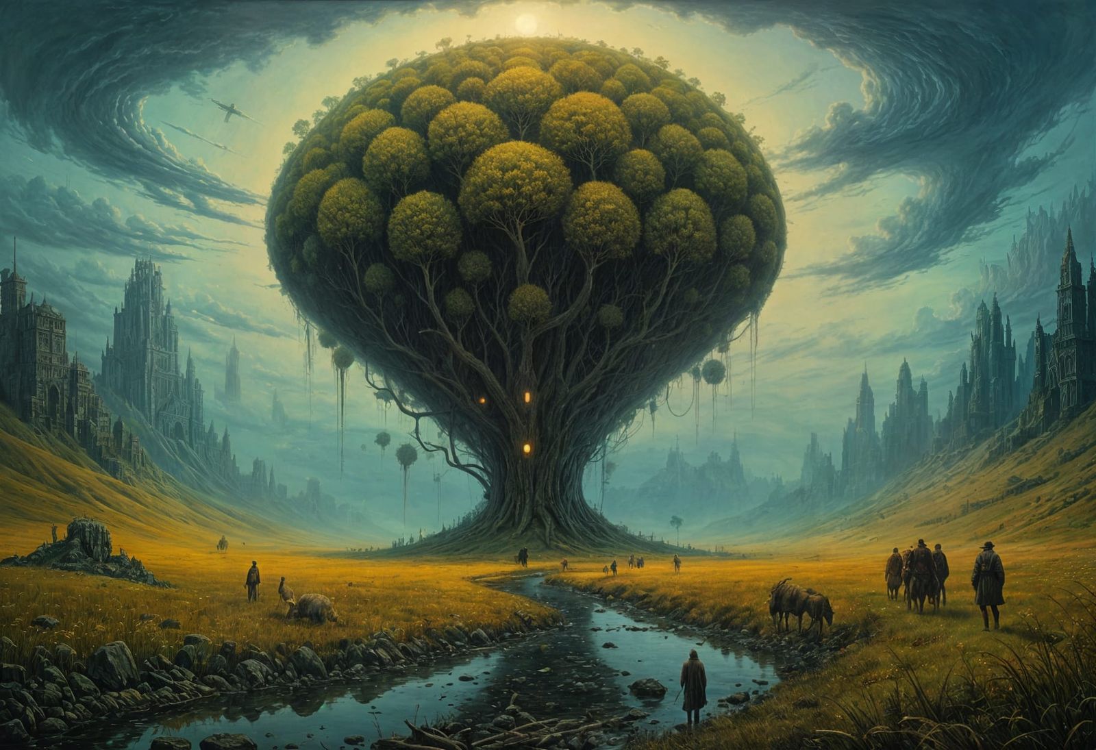 Surreal Utopian Scene in Beksiński's Dreamlike Style