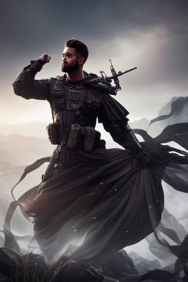 Heroic Soldier Portrait with Balloons in Hyperrealism