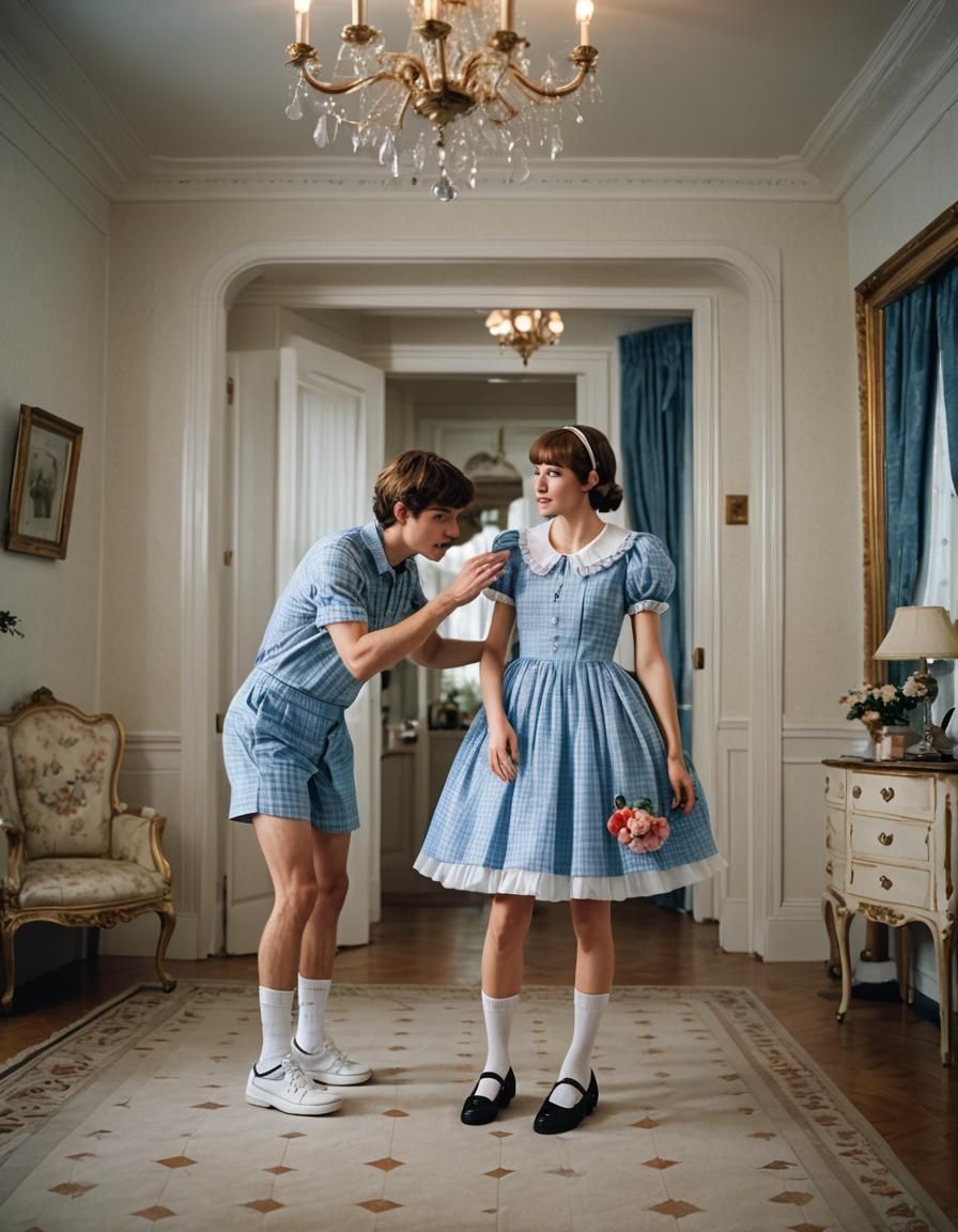 Girl Kisses Hand of Boy in Babydoll Dress