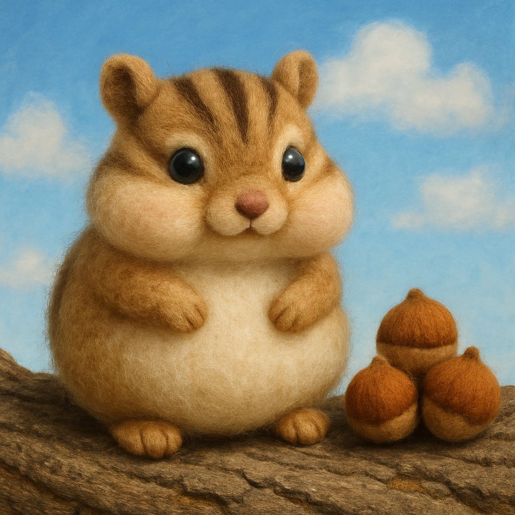 Cute Needle Felt Chipmunk with Hazelnuts