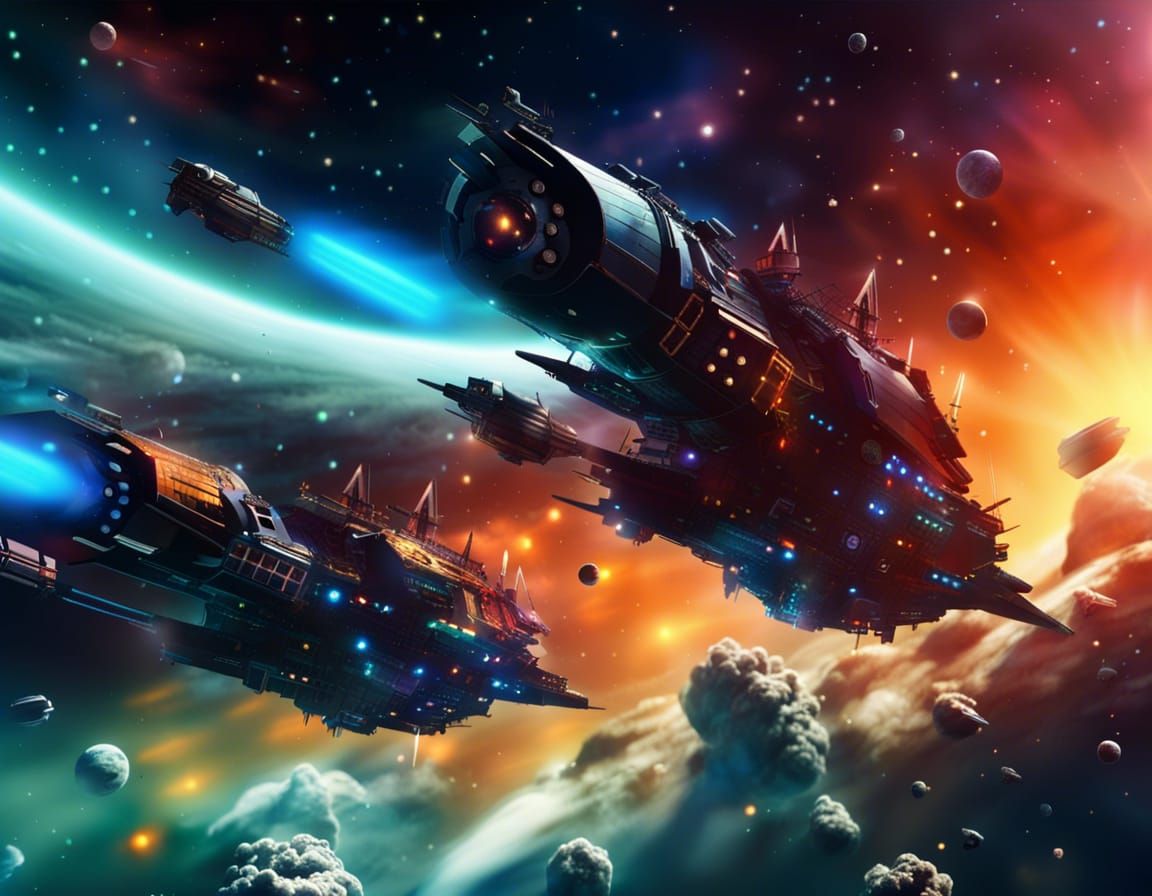 Sci-Fi Pirate Ships in Epic Space Battle