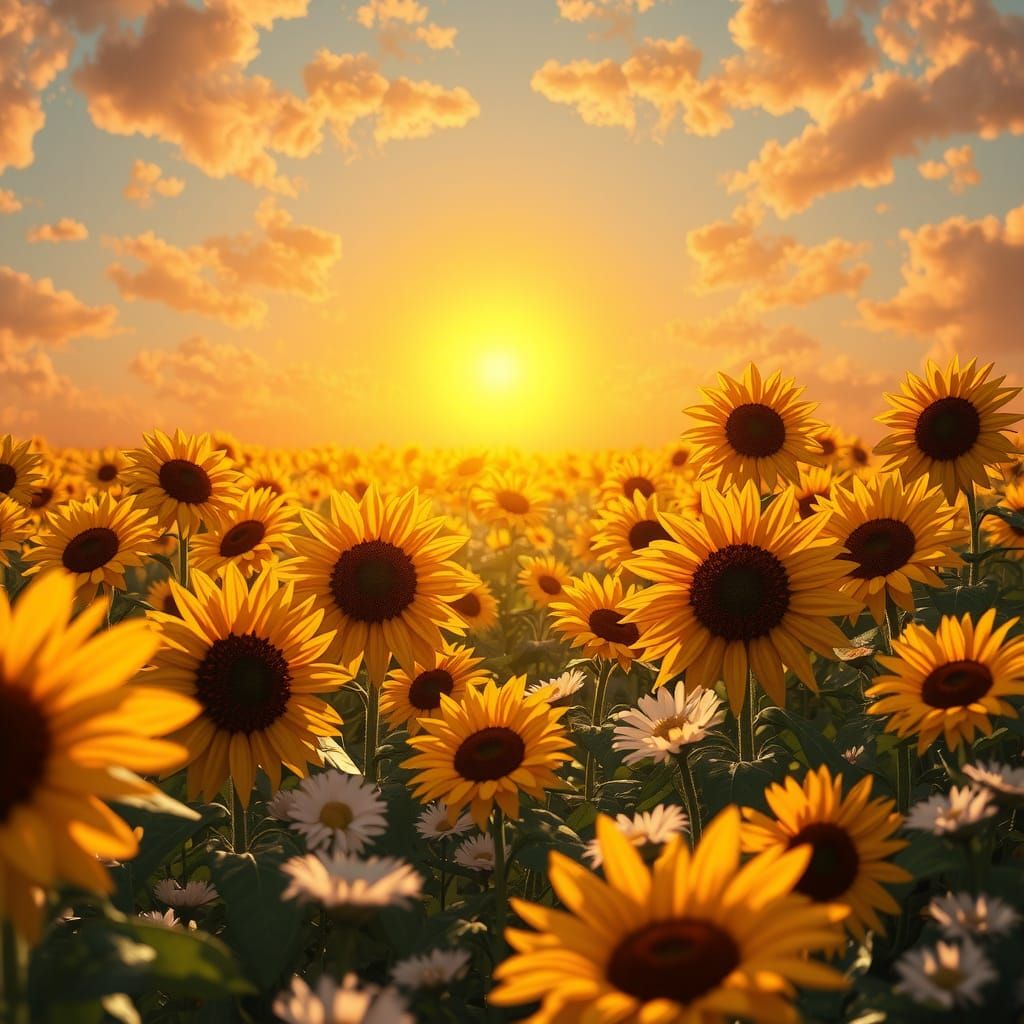 Sunlit Sunflower Field: Whimsical Fantasy Concept Art
