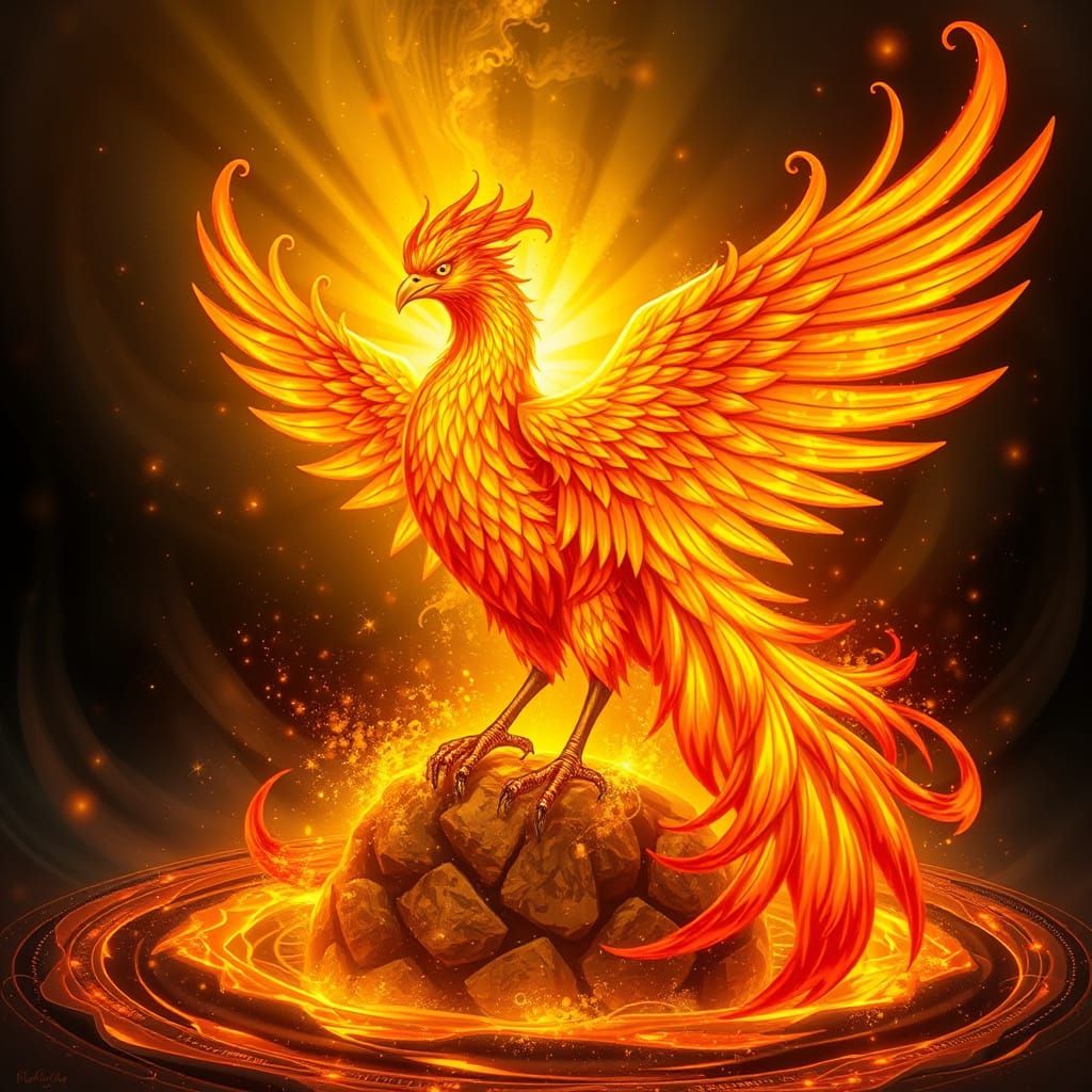 "Majestätischer Phönix: Aufstieg aus Asche, Flammen, Licht u...