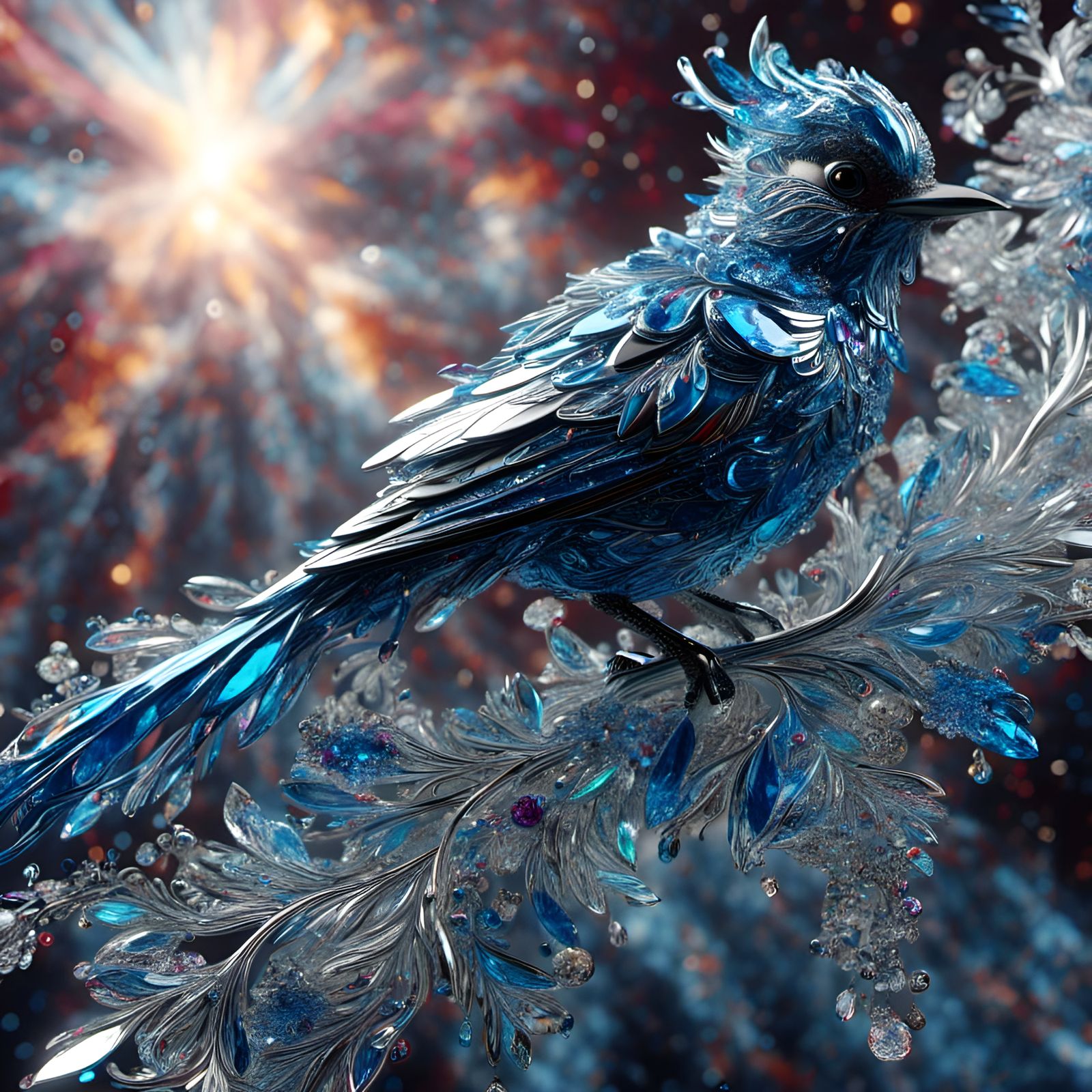 Frozen Fractals Blue Jay Sculpture in CGI