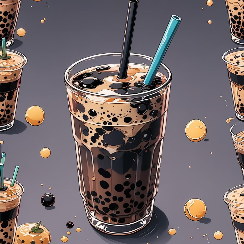 Anime Boba Tea Still Life, Cel-Shaded Style