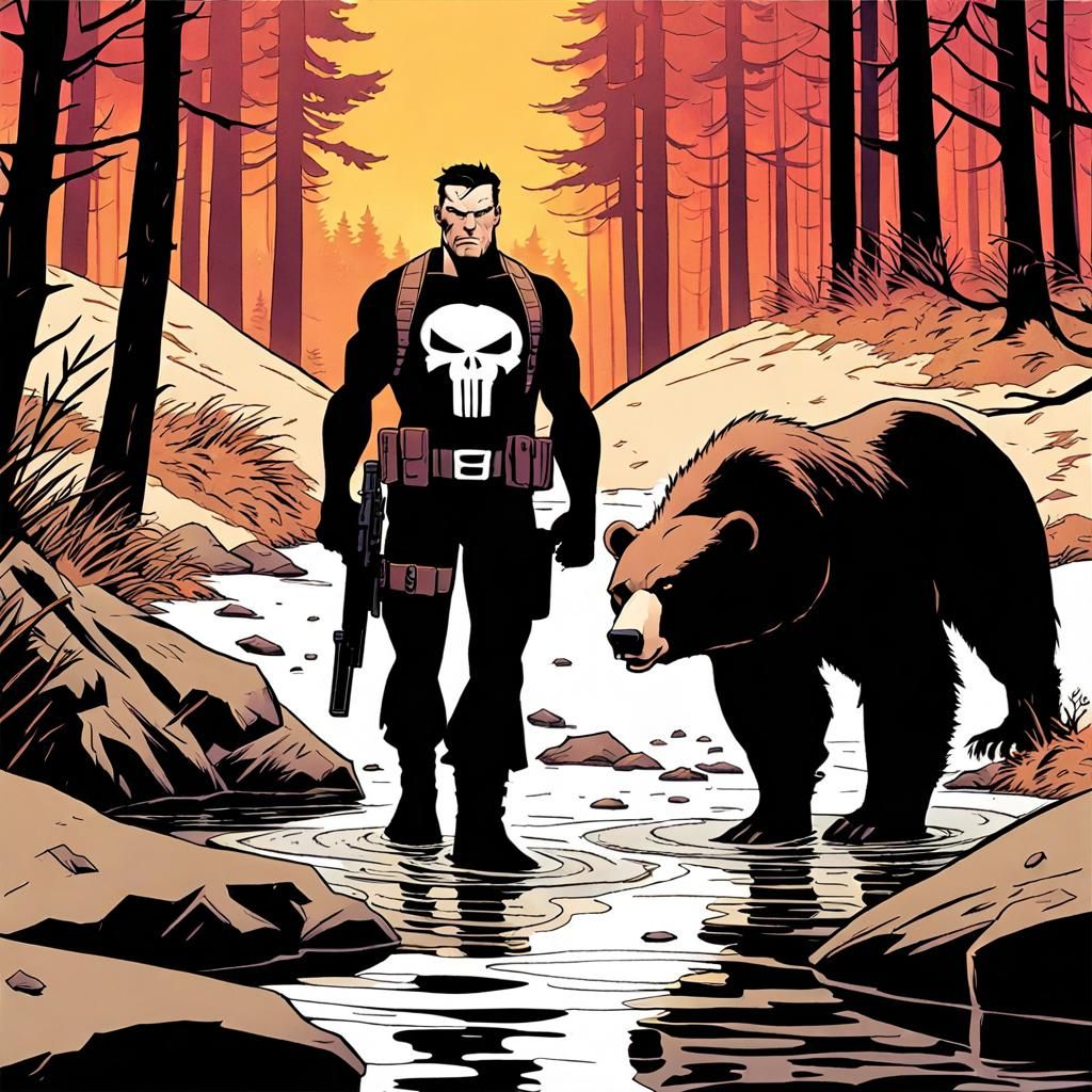 Punisher and Grizzly Bear Comic Book Portrait