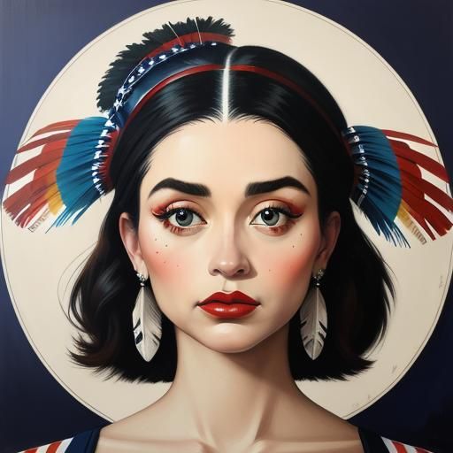 Woman feathered red white blue