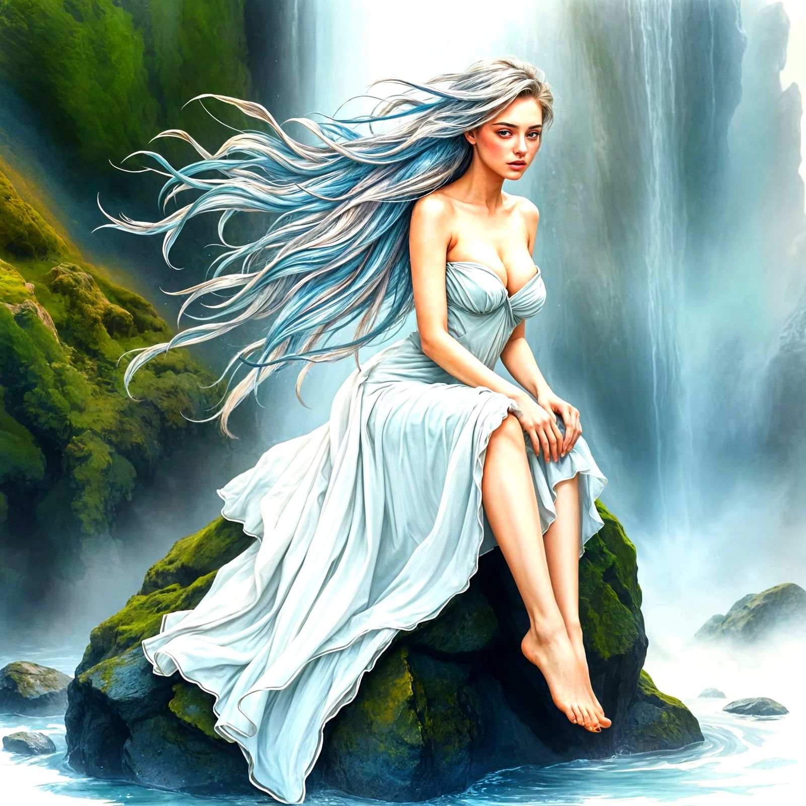 Ethereal Woman with Flowing Water Hair