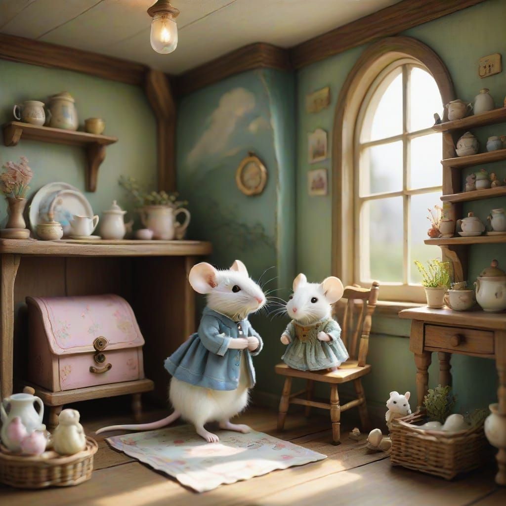Whimsical Mouse in Enchanted Miniature Home