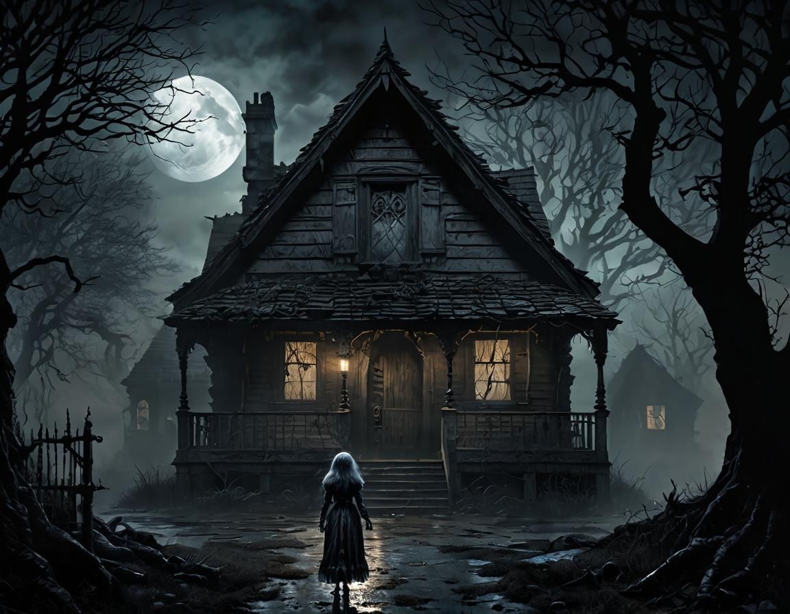 Eerie Doll in Fog: Gothic Horror Illustration