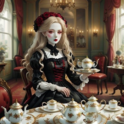 Dolls Afternoon Tea Party in Large Dollhouse