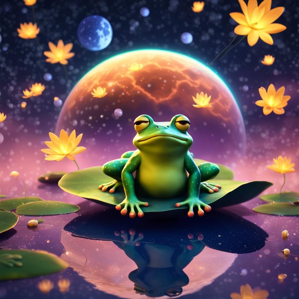 Frog Gazing at Milky Way in 3D Digital Art