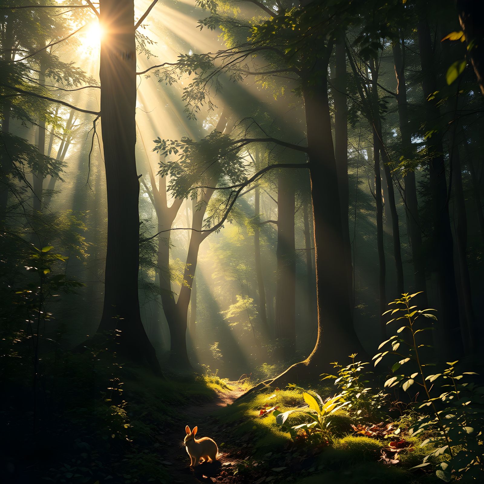 Sun-Drenched Forest Scene in Ultra-Photorealistic Style