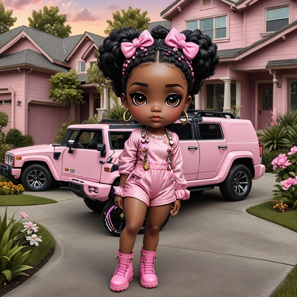 Gorgeous Curvy Chibi Woman in Pink, Anime Style