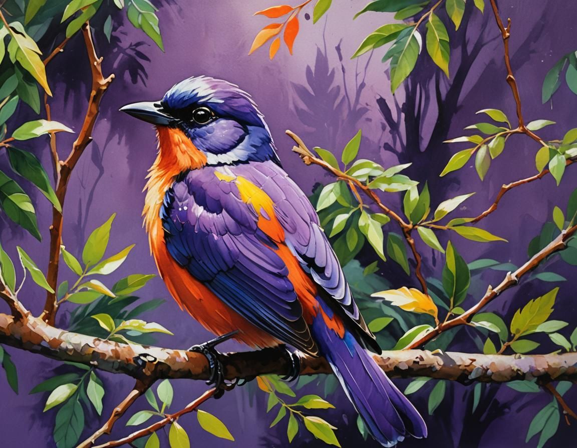 Colorful Bird Portrait in Gouache and Watercolor