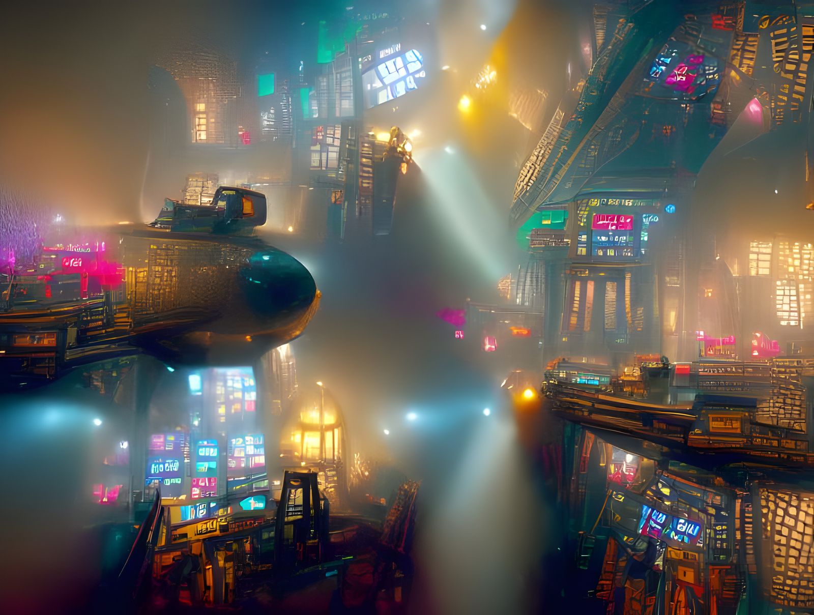 Cyberpunk Cityscape at Night in Rainy Weather