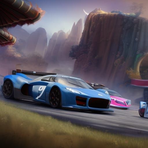 Racing Cars in Detailed Matte Painting Style