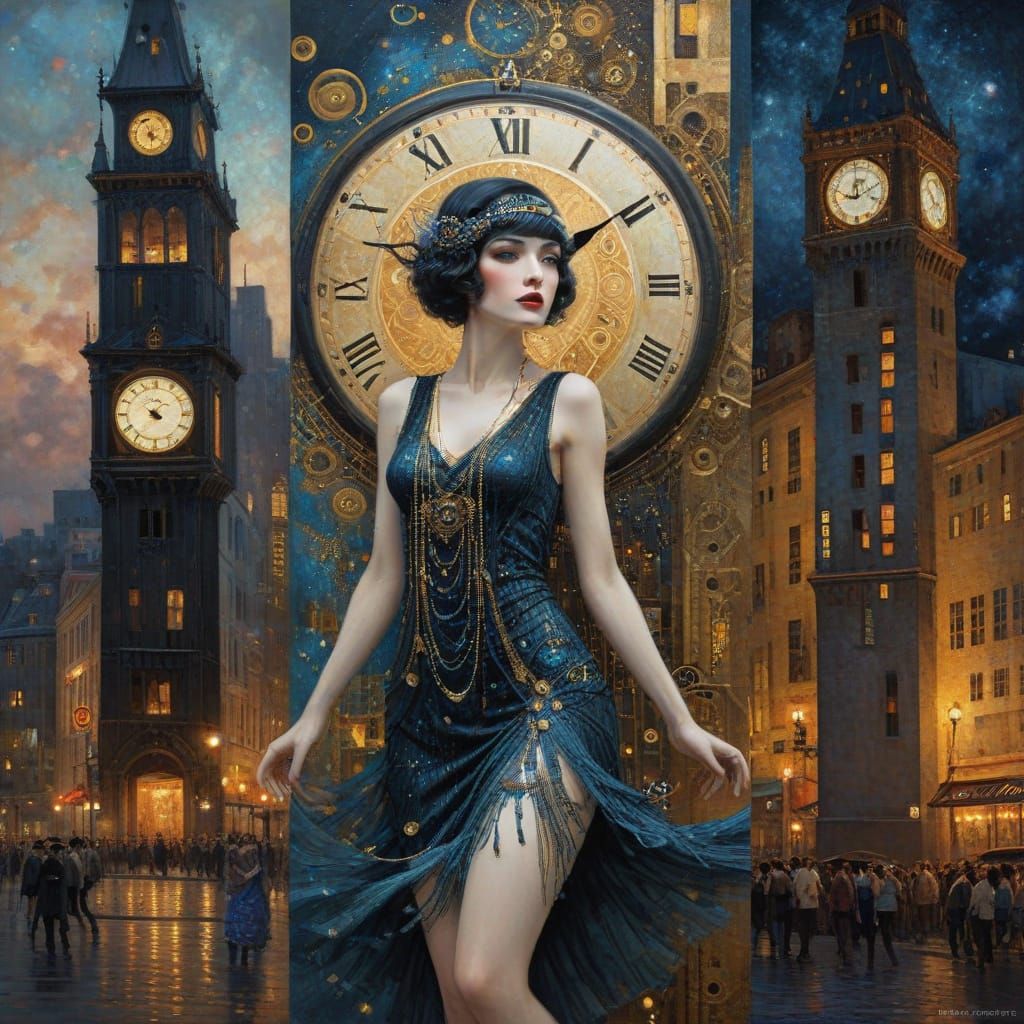 Ethereal City Clock Triptych in Expressionist Style