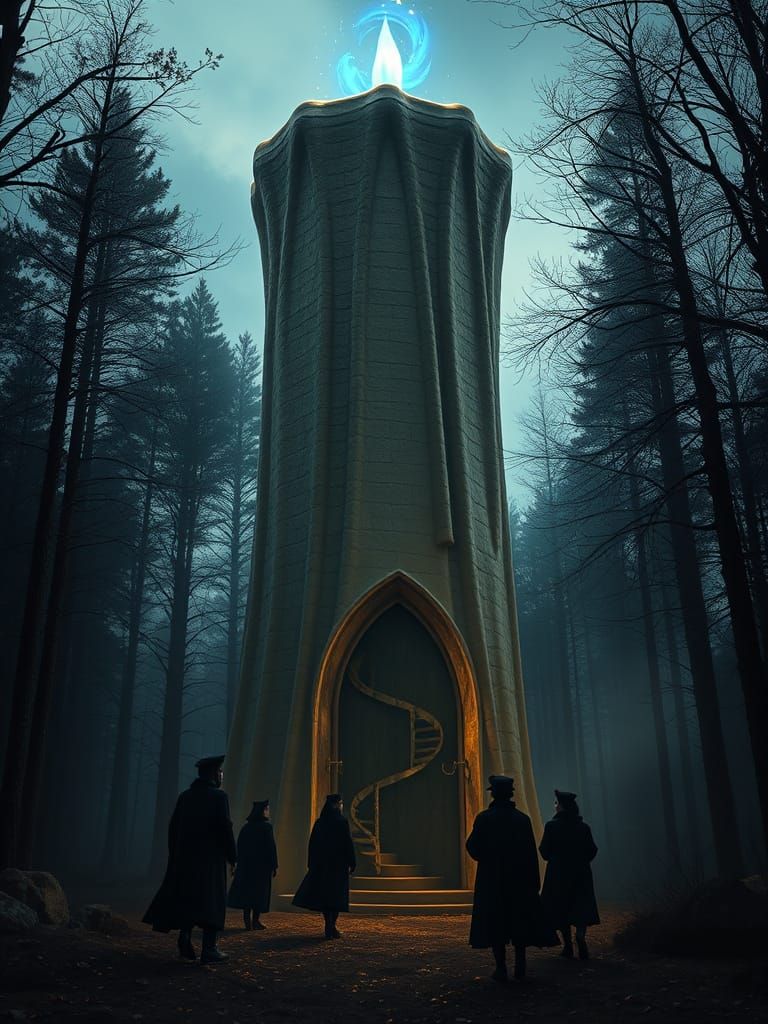 Gothic Candle Tower in Dark Enchanted Forest