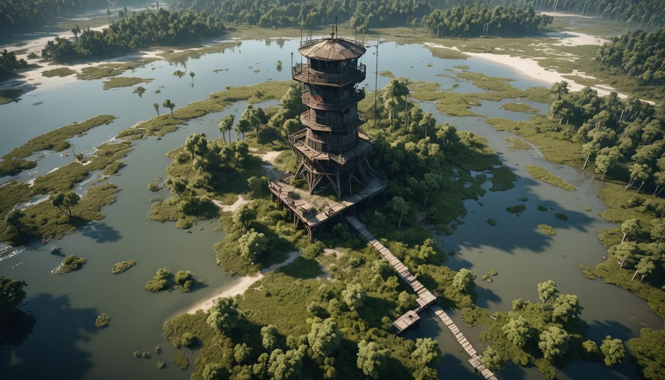 Single Air Tower on Swamp Beach: 3D Game Art