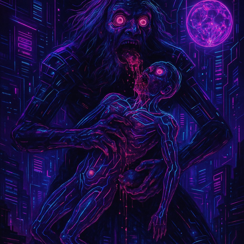 A Cyberpunk rendering of the Goya painting Saturn Devouring ...